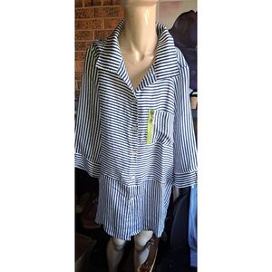 IC by Connie K 1X Blue & White Striped Zipper Shirt